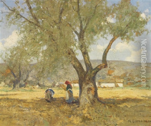 La Cueillette Des Olives Oil Painting - Mihalis Economou