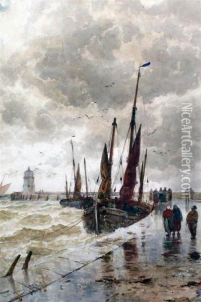 Calais Luggers In Ramsgate Harbour Oil Painting - Thomas Bush Hardy