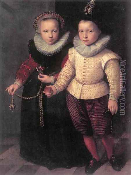 Double Portrait of a Brother and Sister Oil Painting - Cornelis Ketel