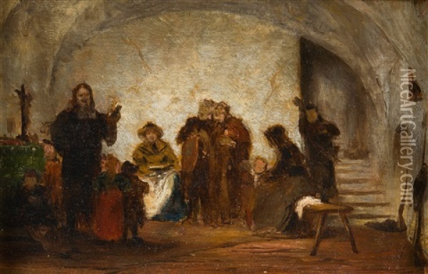 Armenpredigt In Einem Alten Kellergewolbe Oil Painting - Wilhelm von Lindenschmit the Younger