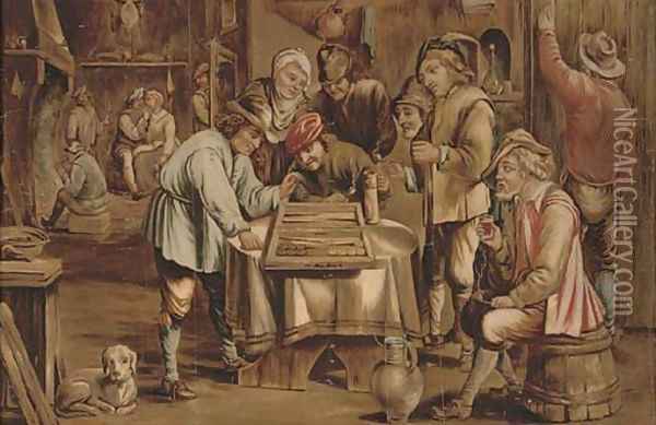 A game of backgammon Oil Painting - David The Younger Teniers