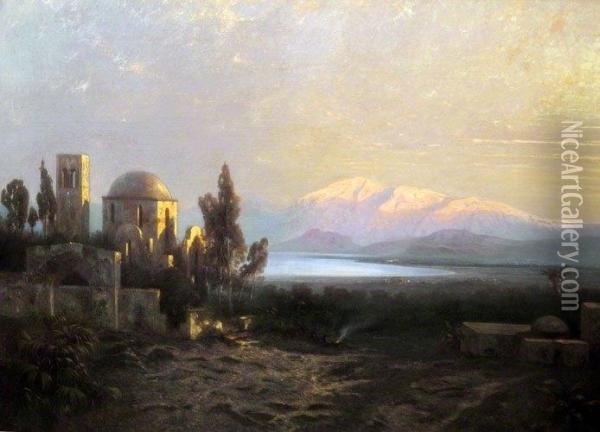 Blick Auf Die Ebene Von Paphos, Im Hintergrund Der Olymp Oil Painting - Johann Andreas Herrenburg