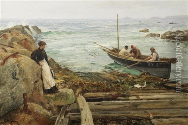 A Seamaiden Oil Painting - Charles Napier Hemy