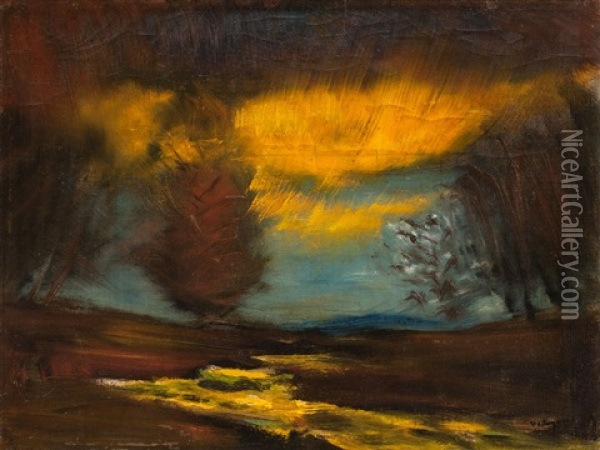 Landschaft Bei Aufziehendem Gewitter Oil Painting - Laszlo Mednyanszky