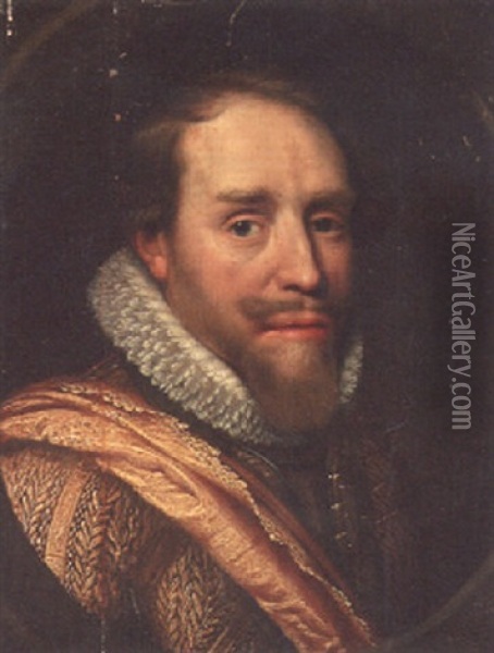 Portrait Of Maurice, Prince Of Orange, Count Of Nassau, Small Bust-length, In Armour And A Ruff Oil Painting - Michiel Janszoon van Mierevelt