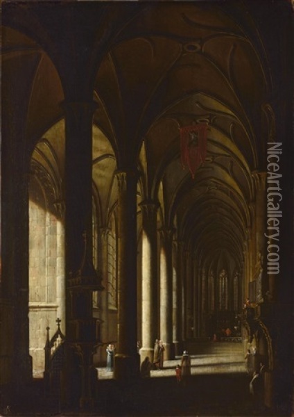 The Interior Of A Gothic Cathedral (louny) Oil Painting - Ludwig Kohl