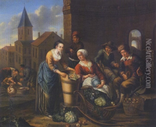 Gemuse- Und Fischmarkt Oil Painting - Joseph Dorn