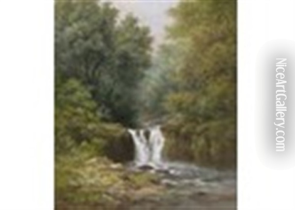 Fall At Head Of Loch Lomond; Fall At Entwistle, Nr. Bolton (a Pair) Oil Painting - Edmund Ward (E. W.) Gill