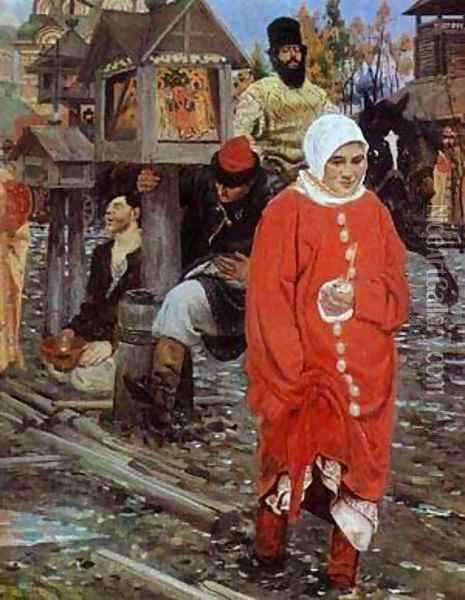 A XVII Century Moscow Street On A Holiday Detail 1895 Oil Painting - Andrei Petrovich Ryabushkin
