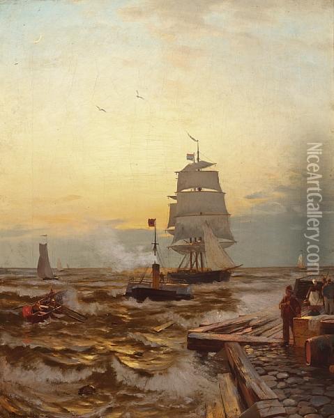 Off Ostend Pier Oil Painting - Heinrich Petersen-Angeln