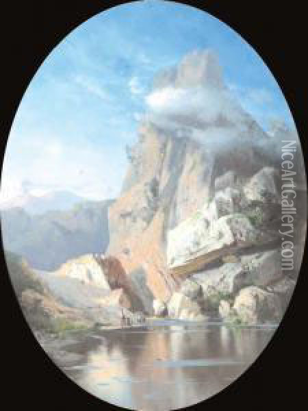 Scorcio Del Vesuvio - Veduta Di Amalfi Oil Painting - Cesare Uva
