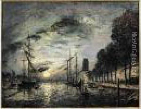 Un Canal En Hollande Oil Painting - Johan Barthold Jongkind