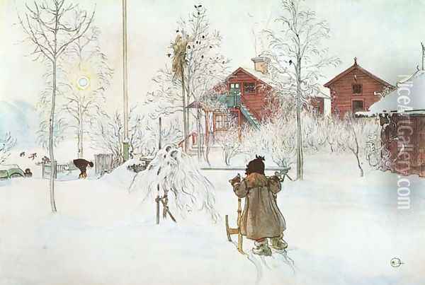 The Front Yard And The Wash House Oil Painting - Carl Larsson