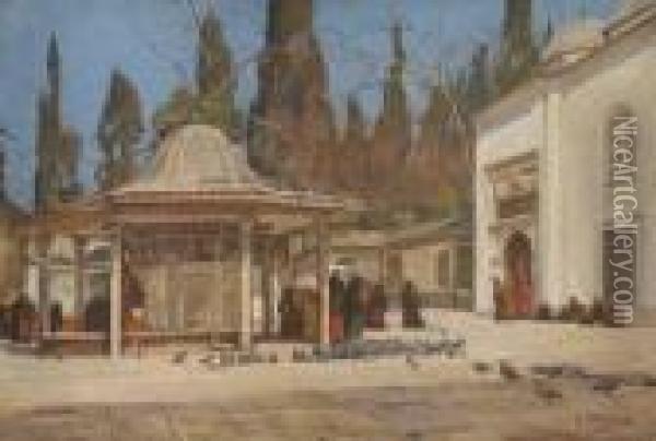 Innenhof Der Eyup-sultan-moschee
 In Istanbul. Oil Painting - Georg Macco