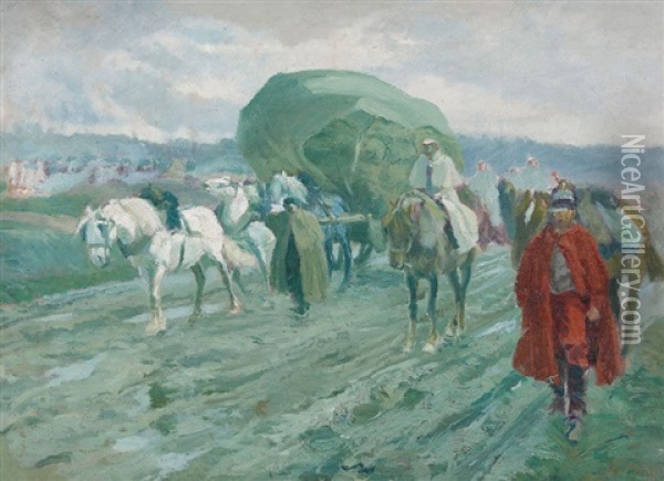 Kavallerie Mit Einem Wagen Oil Painting - Louis Dunki