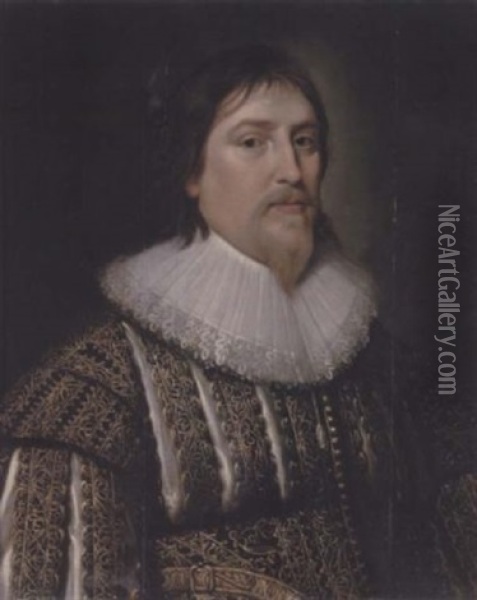 Portrait Of Henry De Vere, 18th Earl Of Oxford, In A Black Slashed Doublet With Gold Embroidery And A White Ruff Oil Painting - Michiel Janszoon van Mierevelt