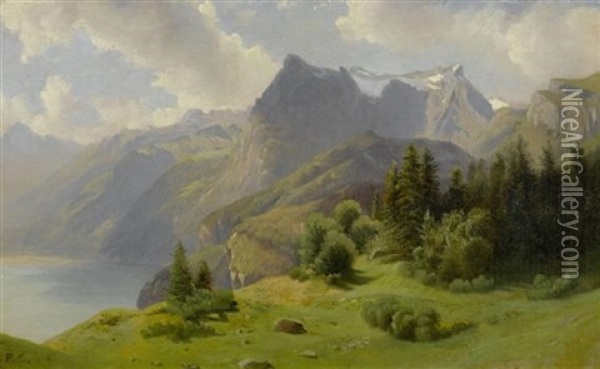 Vierwaldstattersee Mit Urirotstock Oil Painting - Jean Philippe George-Julliard