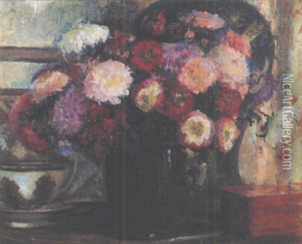 Interieur Au Bouquet De Fleurs Oil Painting - Jacques-Emile Blanche