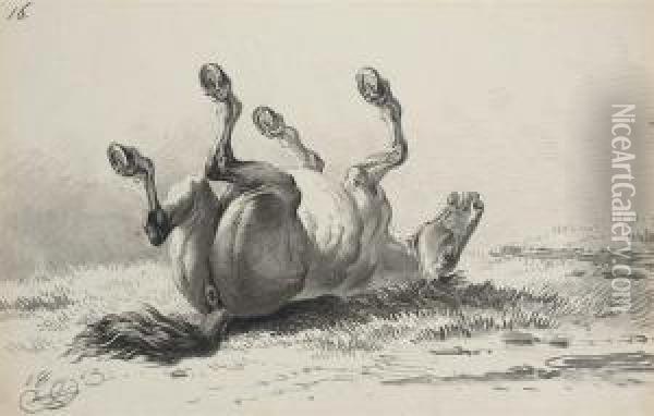 Stallion Rolling; On Back Oil Painting - Alexander Ossipovitch Orlovsky