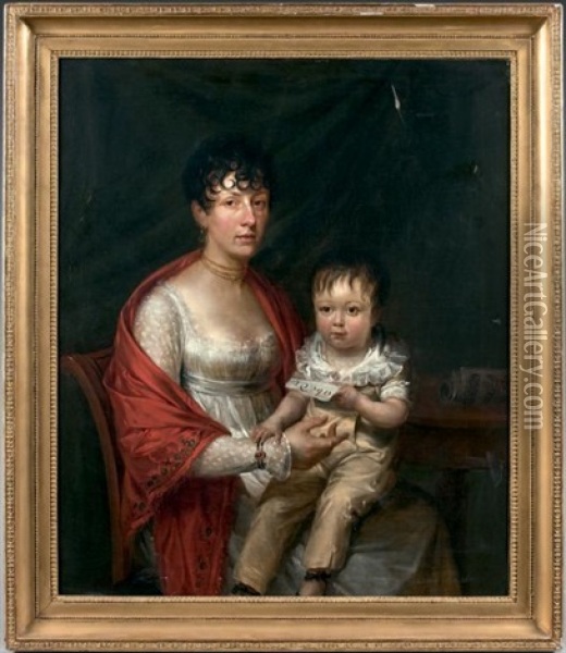 Portrait De Femme Avec Son Enfant Oil Painting - Charles-Pierre Verhulst