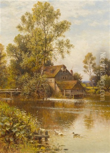 Mill On The River Oil Painting - Alfred Augustus Glendening Sr.