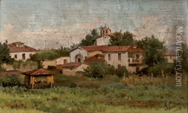 Vista De Santullano De Los Prados Oil Painting - Telesforo Fernandez Cuevas