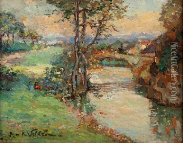 Le Pont A L'oree Du Hameau Oil Painting - Emmanuel De La Villeon