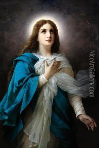 The Virgin Mary Wearing A Blue Cloak Oil Painting - Luigi Crosio