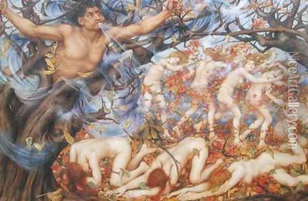 Boreas and Fallen Leaves Oil Painting - Evelyn Pickering De Morgan