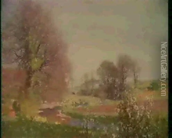 View From The Artist's Garden Oil Painting - George Houston
