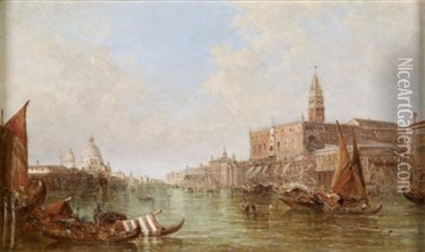 The Sansovino Library And Santa Maria Della Salute From The Basin (2 Works) Oil Painting - Alfred Pollentine