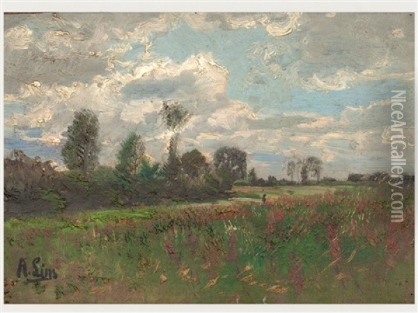 Landscape Under Torn Sky Oil Painting - Adolf Lins