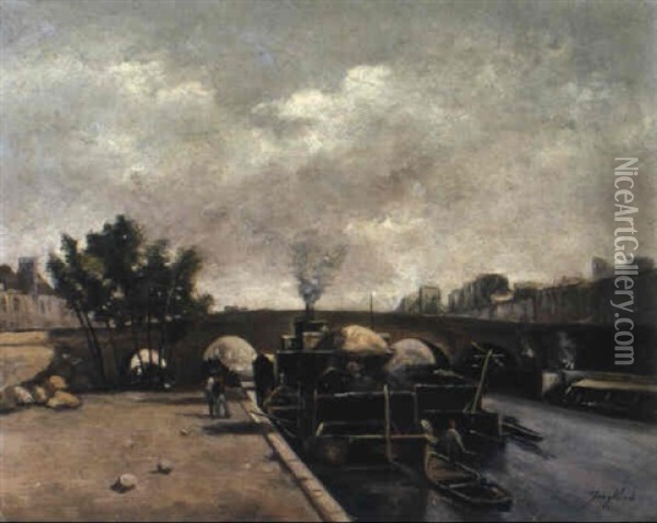 La Seine En Avant Du Pont St.-paul Oil Painting - Johan Barthold Jongkind