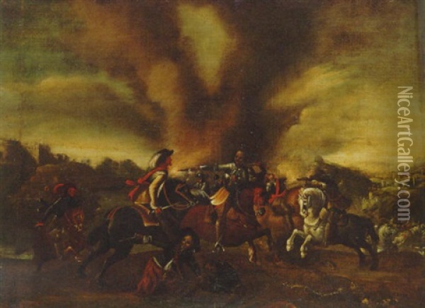 A Cavalry Skirmish Oil Painting - Michelangelo Cerquozzi