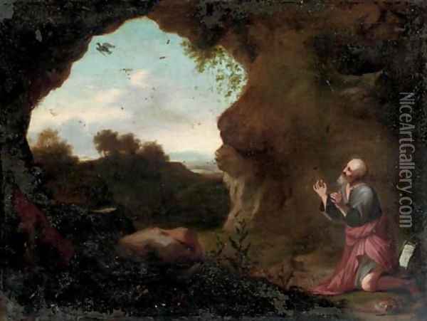 Saint Francis praying in the wilderness Oil Painting - Cornelis Van Poelenburgh