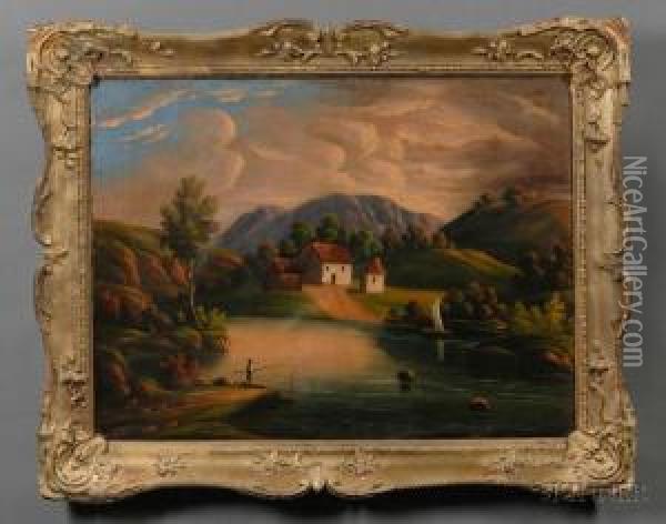 River Valley Landscape. Oil Painting - Thomas Chambers