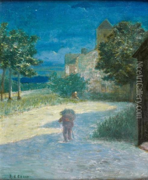 La Place De L'eglise, Auvers-sur-oise Oil Painting - Jean-Charles Cazin