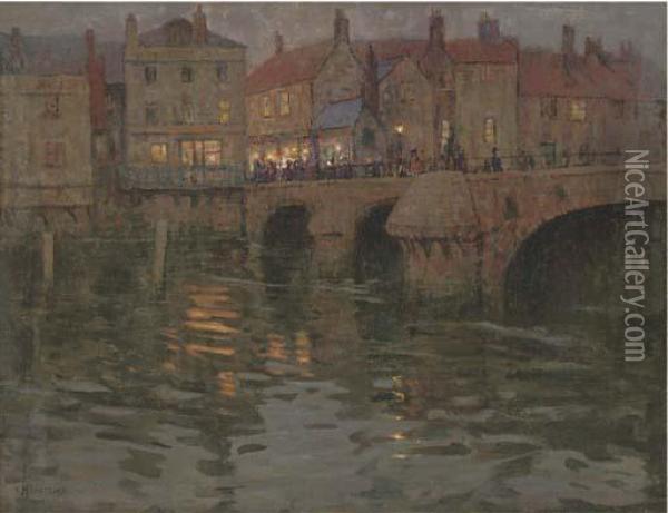 The Town Bridge, On A Summer's Evening Oil Painting - Charles Herbert Eastlake