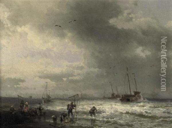 Fishermen On The Beach Oil Painting - Herman Herzog
