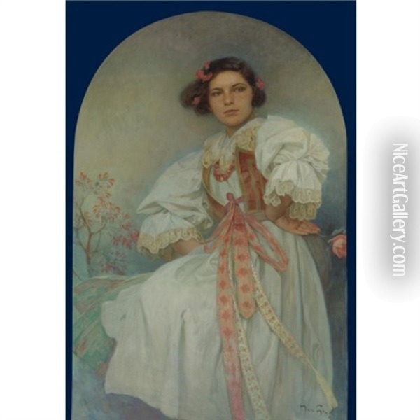Portrait Of Eliska Polivkova Oil Painting - Alphonse Mucha