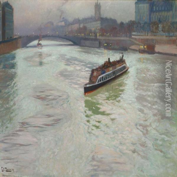 The Seine In Paris In November Oil Painting - Fritz Thaulow