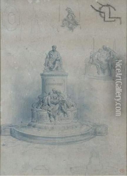 Projet De Monument A Alexandre Dumas, Circa 1882. Oil Painting - Gustave Dore
