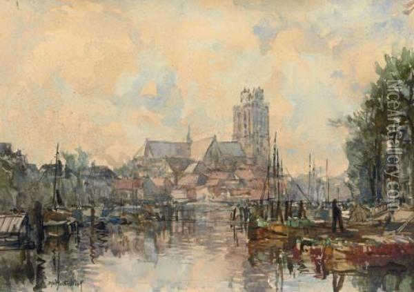 The Harbour Of Dordrecht Oil Painting - Johann Hendrik Van Mastenbroek
