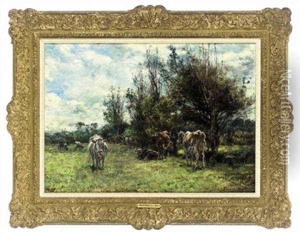 Cattle Grazing Oil Painting - Mark William Fisher
