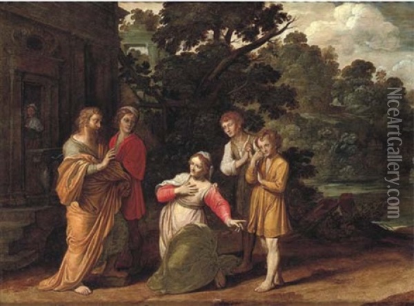 Elisha With The Widow And Her Sons Oil Painting - Jan Tengnagel