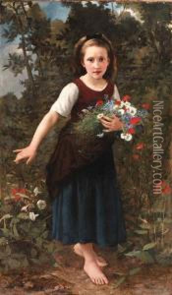 A Young Girl Holding Flowers Oil Painting - Charles Victor Thirion