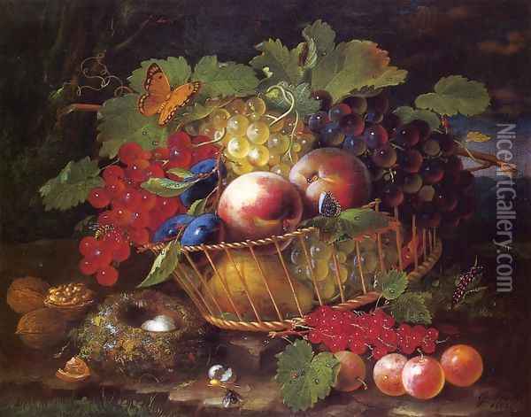 Still Life with Fruit, Butterflies and Bird's Nest Oil Painting - George Forster