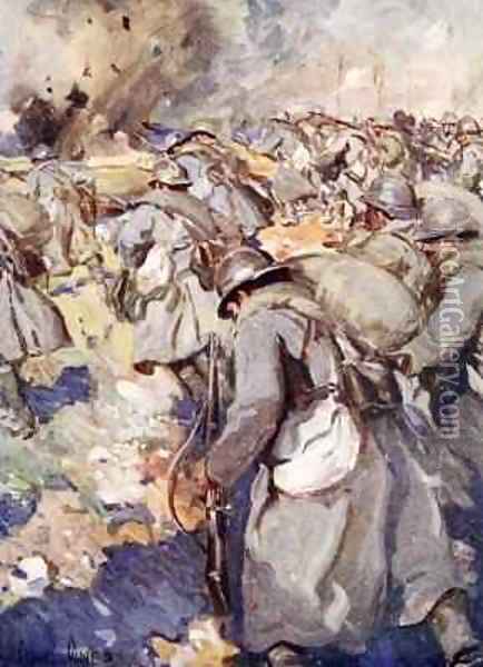 The French Force rushed forward to take possession of the Crater Oil Painting - Cyrus Cuneo