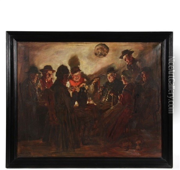 Bavarian Tavern Scene Oil Painting - August Roeseler