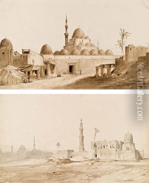 Mappe Mit 10 Anischten Aus Dem 
Orient: Siout In Ob. Egypten, Moschee, Esneh In Ober Egypten Oil Painting - Alexius Geyer